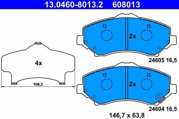 Remblokken set Voor (met een dempingskussen), past: CHRYSLER TOWN & COUNTRY, VOYAGER V  DODGE GRAND, JOURNEY, NITRO  JEEP CHEROKEE, WRANGLER III 2.0D-4.0 01.06-