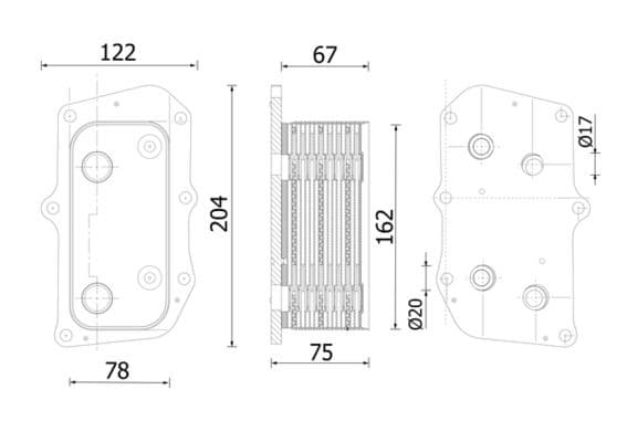 Olie radiator (122x75x204mm) past: FENDT 2 D FARMER, 10 S FAVORIT, 200 K FARMER, 200 S FARMER, 200 SA FARMER, 200 V FARMER, 200 VA FARMER, 201 S FARMER, 201 SA FARMER, 203 K FARMER, 203 P FARMER