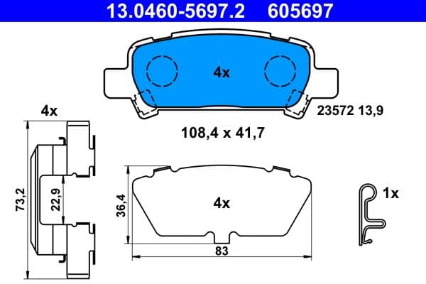 Remblokken set Achter , past: SUBARU FORESTER, IMPREZA, LEGACY III, LEGACY IV, OUTBACK 1.5-3.0 03.94-08.13