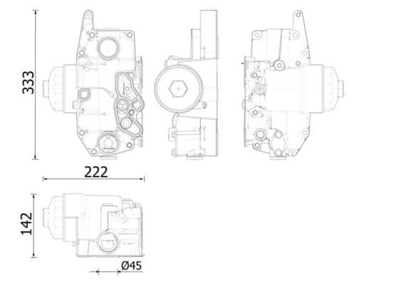 Olie radiator (222x142x333mm) past: FENDT 307 A FARMER, 307 C, 307 C FARMER, 307 C TURBO FARMER, 307 CA FARMER, 307 CI FARMER 2WD, 307 CI FARMER 4WD, 307 LS FARMER, 307 LSA FARMER, 307 LSE FARMER