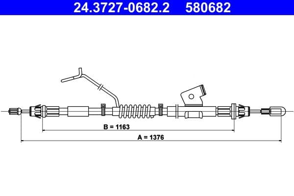 Handremkabel Achter Links (1376mm/1163mm) past: FORD TOURNEO CUSTOM V362, TRANSIT CUSTOM V362 2.0D/2.2D 09.12-12.23