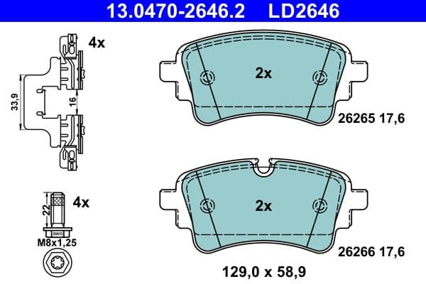 Keramische remblokken Achter (met extra's  met remklauw geleidingsbouten), past: AUDI A4 ALLROAD B9, A4 B9, A5, A6 ALLROAD C8, A6 C8, A7, A8 D5, Q5, Q7 1.4-4.0H 01.15-