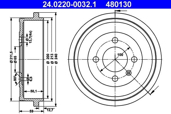 Brake drum Achter past: SEAT AROSA, CORDOBA, CORDOBA VARIO, IBIZA II, MII  SKODA CITIGO, E-CITIGO  VW LOAD UP!, LUPO I, POLO, POLO III, POLO III CLASSIC, UP! 1.0-Electric 02.93-