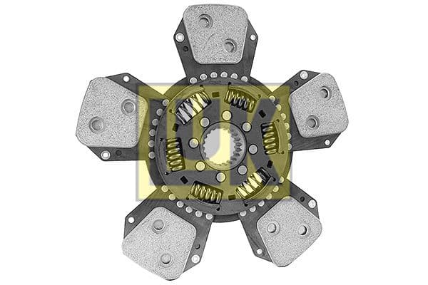 Koppelingsplaat/plaat keramiek (327mm  aantal peddels: 5) past: DEUTZ FAHR 100, 106 MK2, 110 MK2, 115 MK2, 120 MK2, 4.70 MK1, 4.80 MK1, 4.85 MK1, 4.90 MK1, 4.95 MK1, 6.00 MK1, 6.05 MK1, 6.15 MK1
