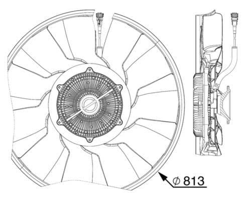 Ventilatorkoppeling (met ventilator, 813mm, aantal bladen: 11, aantal pinnen: 6) past: MERCEDES ACTROS MP4 / MP5, ANTOS, AROCS, ECONIC 2  RVI D  SETRA 400 DTI8-122HQ-OM936.974 07.11-