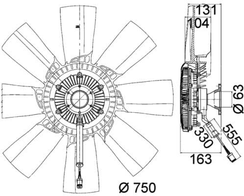 Ventilatorkoppeling (met ventilator, 750mm, aantal bladen: 8, aantal pinnen: 6) past: SCANIA P I DC9.11/DC9.18 04.04-05.19