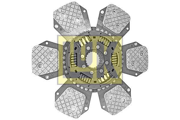 Koppelingsplaat/plaat keramiek (327mm  aantal peddels: 6) past: DEUTZ FAHR 4.61, 4.68, 4.71, 4.78, 6.08, 6.11, 6.21, 6.28, 6.31, 6.38, DX 4.61, DX 4.71, DX 6.11, DX 6.31, 6.05