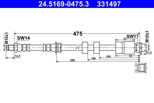 Remleiding/slang flexibel Voor Links/Rechts (lengte 475mm, M10x1/M10x1) past: BMW X1 (E84) 2.0/2.0D/3.0 03.09-06.15