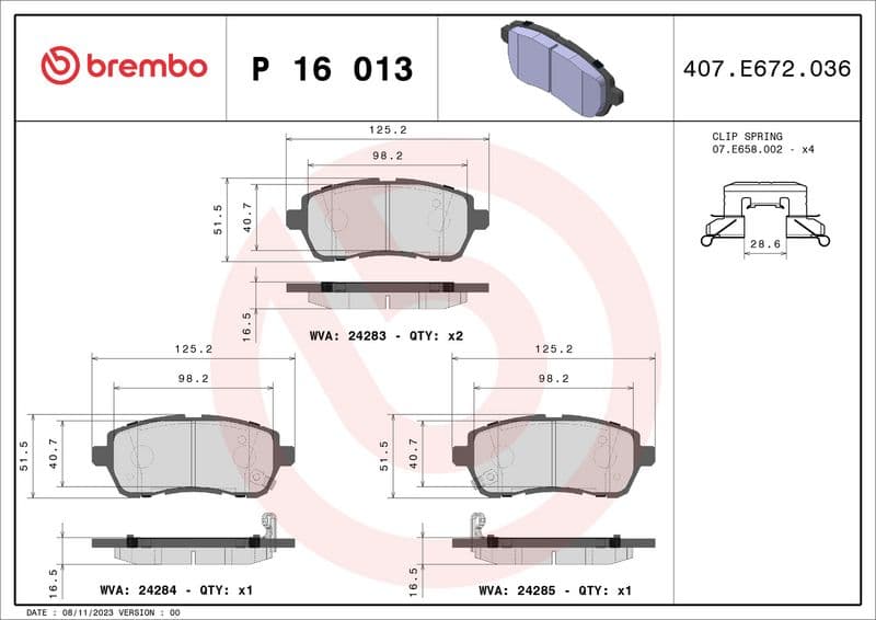 Remblokken - afstelling, Voor, past: DAIHATSU MATERIA, SIRION  FORD FIESTA, FOCUS II, FOCUS III  MAZDA 2  SUBARU JUSTY IV  SUZUKI BALENO, SWIFT IV, SWIFT V 1.0-2.0 01.05-