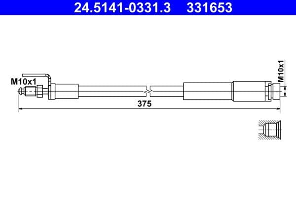 Remleiding/slang Voor Links/Rechts (lengte 375mm, M10x1) past: FORD TOURNEO CUSTOM V362, TRANSIT CUSTOM V362, TRANSIT V363 1.0H-Electric 09.12-