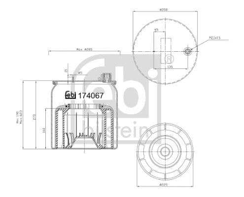 Luchtveringsbalgen Achter (diameter: 225/250mm) past: MERCEDES ACTROS MP4 past: MERCEDES ACTROS MP4 / MP5, ANTOS, AROCS 07.11-