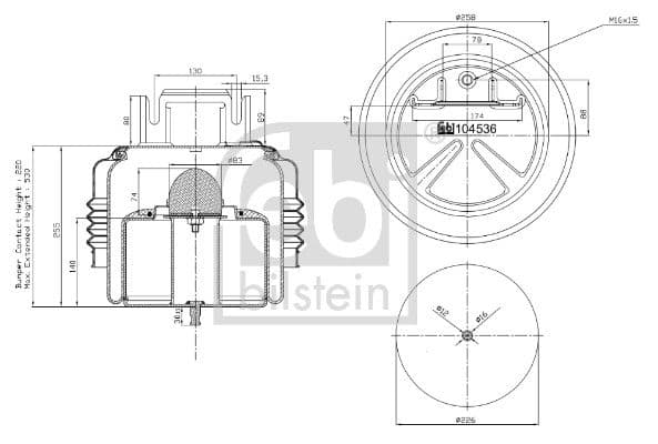 Luchtveringsbalgen Voor (diameter: 226/258mm) past: RVI T  VOLVO FH, FH II, FH III, FH16, FH16 II, FH16 III, FM II, FM III 01.03-