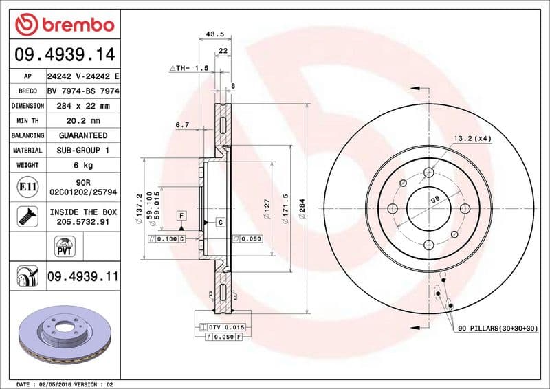 Brake disc Voor Links/Rechts past: ABARTH 500 / 595 / 695, 500C / 595C / 695C  ALFA ROMEO 155  CITROEN NEMO  FIAT BRAVO, BRAVO I, BRAVO II, COUPE, CROMA, DOBLO, FIORINO, IDEA 1.3D-3.0 11.84-
