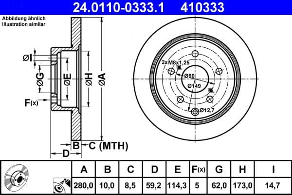 Brake disc Achter Links/Rechts past: TOYOTA AVENSIS 2.2D 07.05-11.08