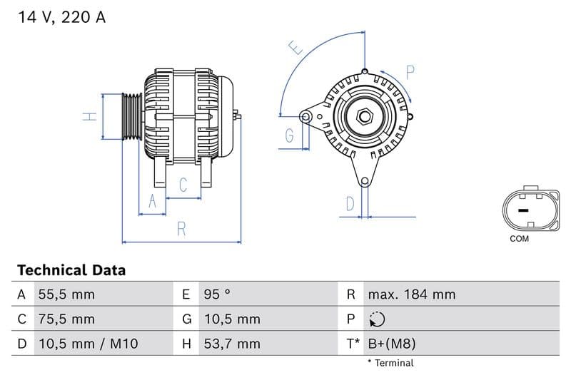 Dynamo (14V, 220A, gereviseerd) past: BMW 5 (F10), 5 (F11), 5 GRAN TURISMO (F07), 7 (F01, F02, F03, F04), X5 (E70), X6 (E71, E72) 3.0D 02.08-02.17