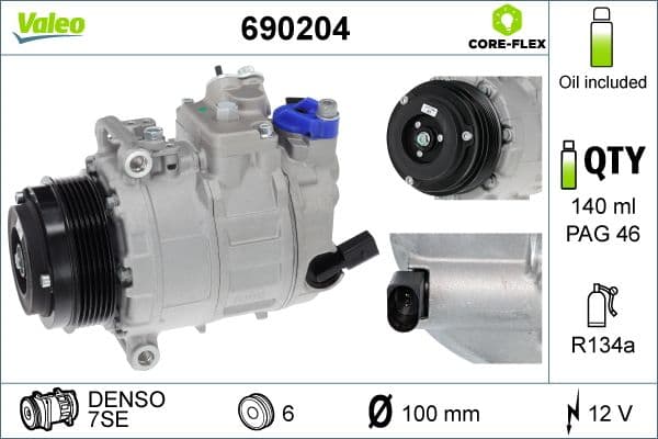 Airconditioning compressor past: VW CALIFORNIA T5 CAMPER, CRAFTER 30-35, CRAFTER 30-50, TRANSPORTER T5 2.0D 09.09-12.16