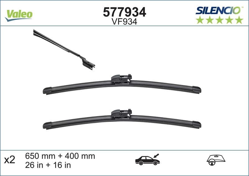 Wisserblad voegloos Voor met spoiler (2pcs) VF934 Silencio Xtrm 650/400mm past: LEXUS NX  SUBARU FORESTER, IMPREZA, XV  TOYOTA C-HR 07.14-