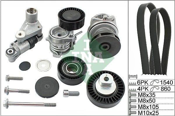 Multi-V-Snaar kit (rollen en waterpomp) past: BMW 3 (E46), 5 (E39), X5 (E53), Z4 (E85) 2.0-3.0 01.96-12.07