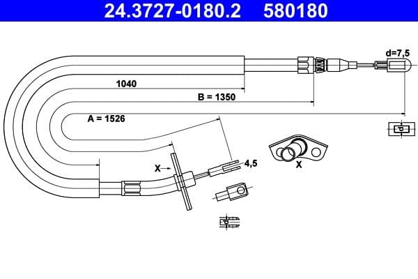 Handremkabel Achter Rechts (1526mm) past: MERCEDES SPRINTER 4,6-T (B909), SPRINTER 4-T (B904)  VW LT 28-35 II, LT 28-46 II 2.1D-2.9D 02.95-