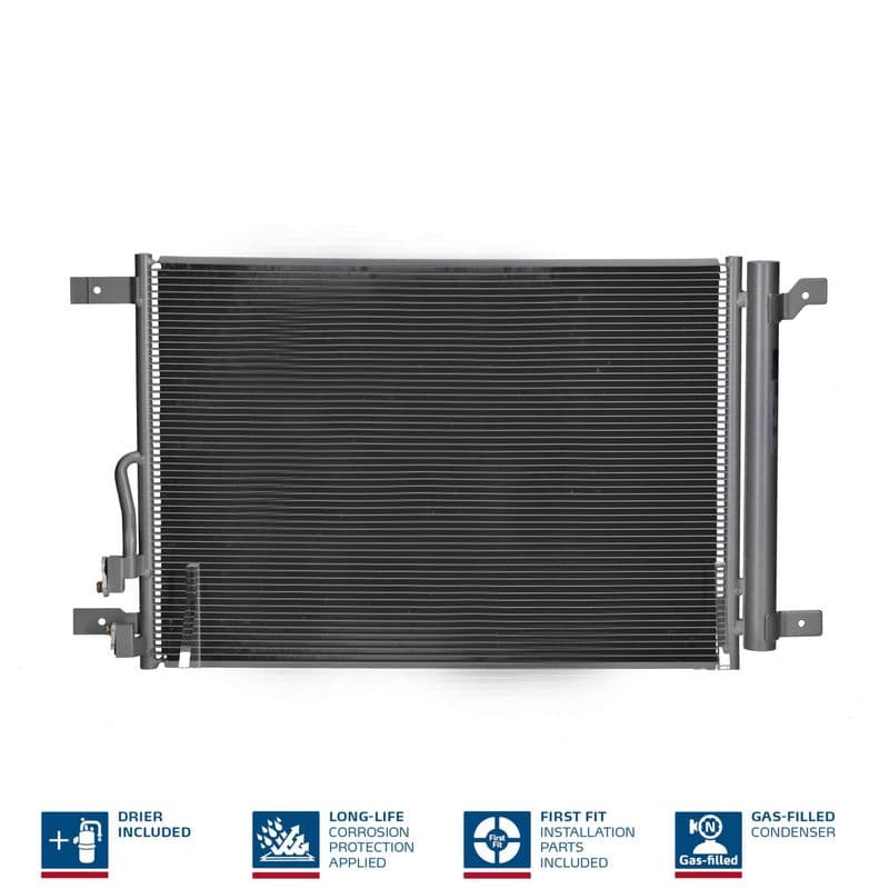 A/C condensator (met droger, (EN) additional fitting elements) past: AUDI A3  VW ARTEON, ARTEON SHOOTING BRAKE, GOLF ALLTRACK VIII, GOLF VIII 1.0-2.0D 07.19-