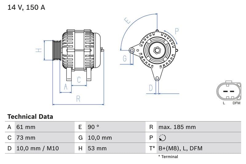 Dynamo (14V, 150A, gereviseerd) past: BMW 3 (E46), 5 (E39), X3 (E83), X5 (E53)  LAND ROVER FREELANDER I 2.0D-3.0D 01.96-08.11