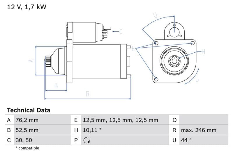 Starter (12V, 1,7kW, gereviseerd) past: AUDI A3, TT  SEAT ALTEA, ALTEA XL, CORDOBA, IBIZA III, IBIZA IV, IBIZA IV SC, LEON, TOLEDO III  SKODA FABIA I, FABIA I PRAKTIK, FABIA II 1.4-2.0D 10.99-