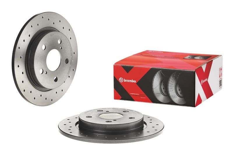 Brake disc, BREMBO Xtra, 1pcs, Drilled, Achter   Links/Rechts, buitendiameter 270 mm, dikte 10 mm, past: TOYOTA AURIS, COROLLA 1.2-2.2D 10.06-08.19