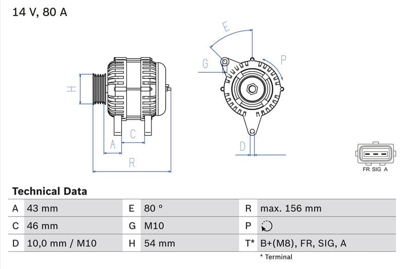 Dynamo (14V, 80A, gereviseerd) past: FORD FIESTA V, FUSION  MAZDA 2 1.4D 11.01-12.12