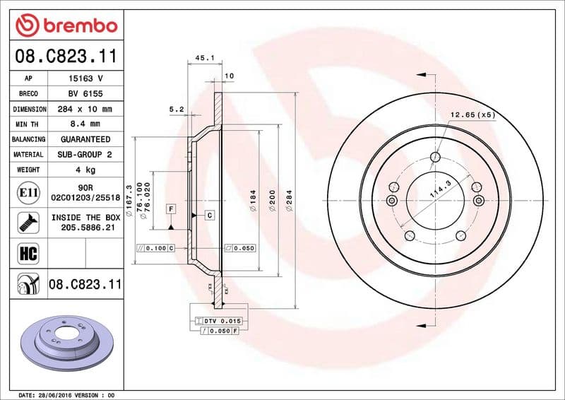 Brake disc Achter Links/Rechts past: KIA CARENS IV, SOUL II 1.6/1.7D/2.0 03.13-