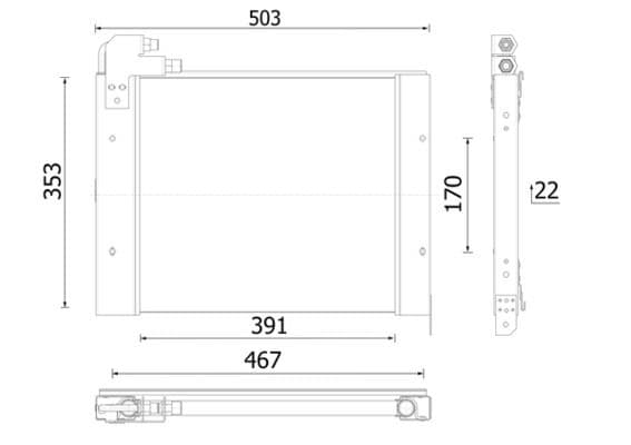A/C condensator 353x391x22 past: CASE IH 1135, 1145, 1155, 1170, 1190, 1195, 120, 130, 140, 150, 160, 170, 175, 195, 270 OPTUM, 300 OPTUM, 9105, 9115, 9125, 9145, 115 U, 60, 70, 80, 90, 95