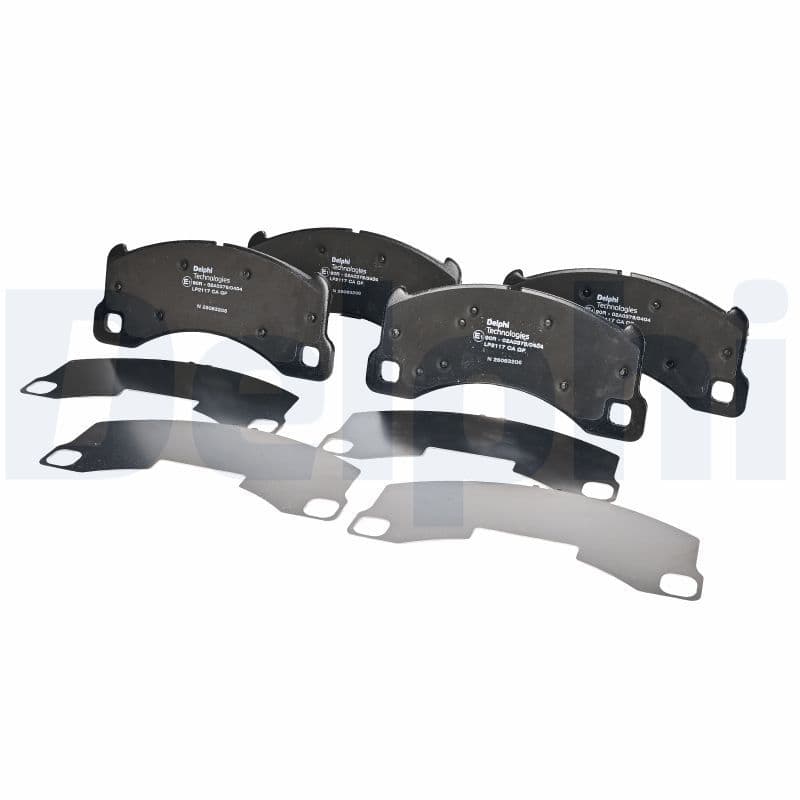 Remblokken set Voor (met een dempingskussen), past: PORSCHE CAYENNE, MACAN, PANAMERA, PANAMERA SPORT TURISMO  VW TOUAREG 2.0-6.0 05.02-