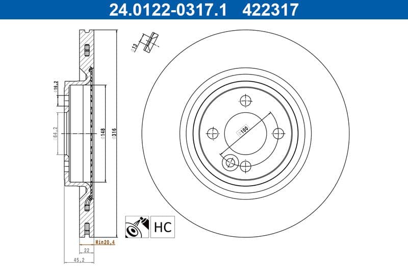 Brake disc Voor Links/Rechts past: MINI (R56), (R57), (R58), (R59), CLUBMAN (R55) 1.6 11.06-05.15