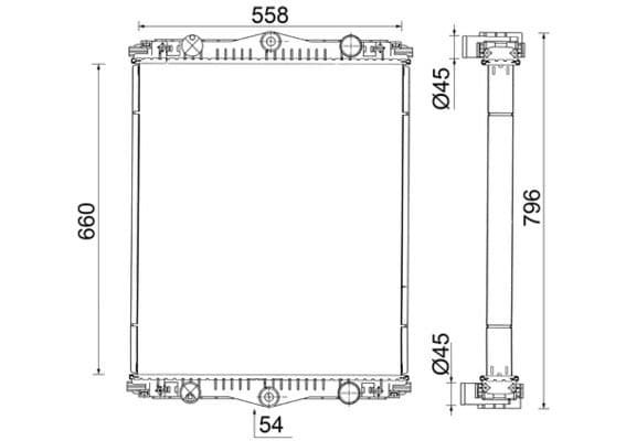 Motorradiator ((en) without frame, dikte: 54mm) past: DAF CF 65, LF 45, LF 55 CE136C-GR184S1 01.01-