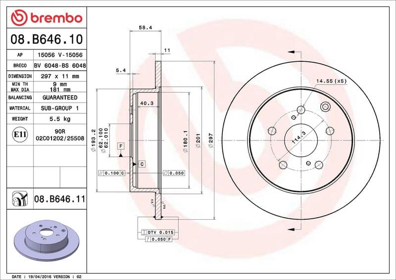 Brake disc Achter Links/Rechts past: TOYOTA VERSO 1.6-2.2D 04.09-08.18