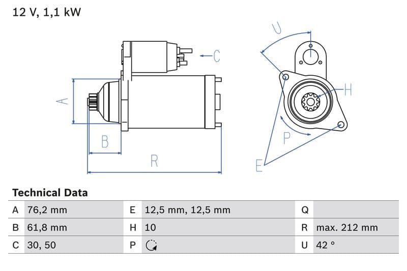 Starter (12V, 1,1kW, gereviseerd) past: AUDI A1, A3, Q3, TT  SEAT ALTEA, ALTEA XL, IBIZA III, LEON, TOLEDO III, TOLEDO IV  SKODA FABIA II, OCTAVIA II, ROOMSTER, SUPERB II, YETI 1.2-3.6 01.98-05.22
