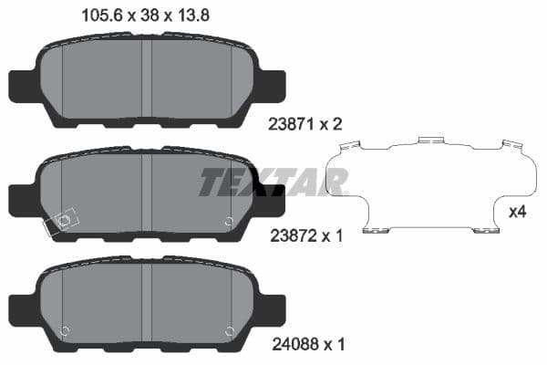 Remblokken set Achter , past: INFINITI FX, G, M35, M45  NISSAN 350Z, ALTIMA, CUBE, ELGRAND, JUKE, LEAF, MAXIMA, MAXIMA VI, MAXIMA VII, MURANO I, MURANO II, QASHQAI +2 1.5-Electric 06.01-