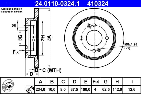 Brake disc Achter Links/Rechts past: HYUNDAI I10 I  KIA PICANTO I, PICANTO II, PICANTO III 1.0-1.2LPG 04.04-