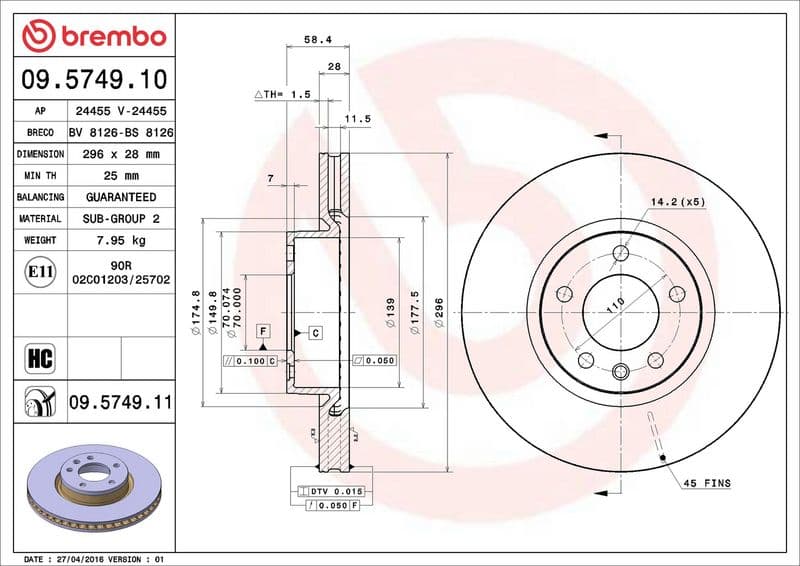 Brake disc Voor Links/Rechts past: OPEL OMEGA A, OMEGA B, SENATOR B 1.8-3.6 11.86-07.03