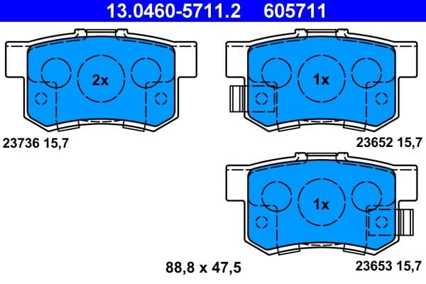 Remblokken set Achter , past: ACURA RL, RSX  HONDA ACCORD VII, CIVIC VII, CR-V II, FR-V, JAZZ II, LEGEND II, LEGEND III, ODYSSEY, SHUTTLE, STREAM  SUZUKI SWIFT III 1.3D-3.5 01.91-