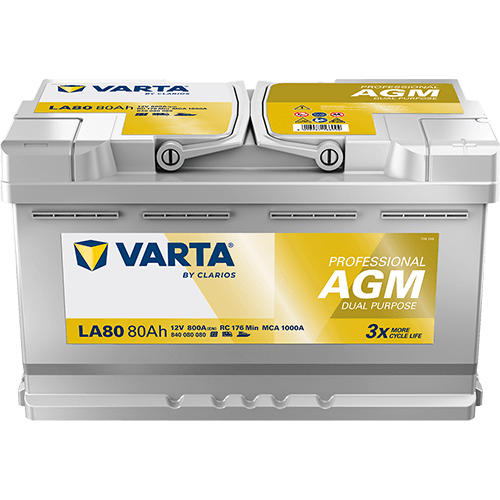 Batterij VARTA 12V 80Ah (EN) PROFESSIONAL DUAL PURPOSE AGM R+ 315x175x190mm, B13 - montageflens 10,5 mm