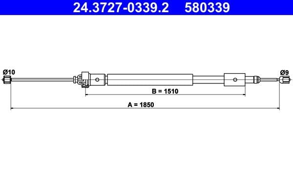 Handremkabel Achter Rechts (1850mm) past: CITROEN BERLINGO  PEUGEOT PARTNER, PARTNER ORIGIN 1.1-Electric 05.96-12.15