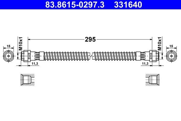 Remleiding/slang flexibel Achter/Voor (lengte 295mm, M10x1) past: PORSCHE 718 BOXSTER, 718 BOXSTER SPYDER, 718 CAYMAN, 911, 911 SPEEDSTER, 911 TARGA, BOXSTER, BOXSTER SPYDER, CAYENNE 2.0-4.8 09.96-