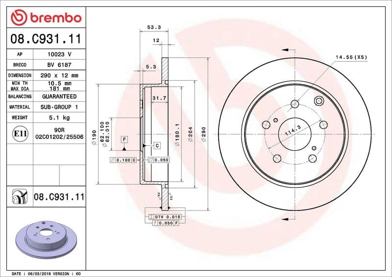 Brake disc Achter Links/Rechts past: TOYOTA MIRAI, PRIUS PLUS 1.8H/Electric 05.11-
