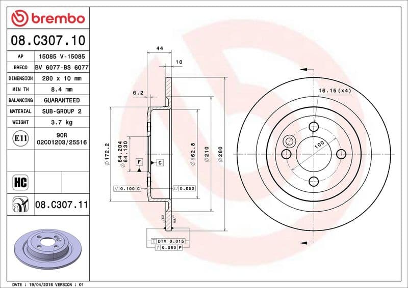 Brake disc Achter Links/Rechts past: MINI (R56), (R57), (R58), (R59), CLUBMAN (R55), CLUBVAN (R55) 1.4-2.0D 09.06-06.15