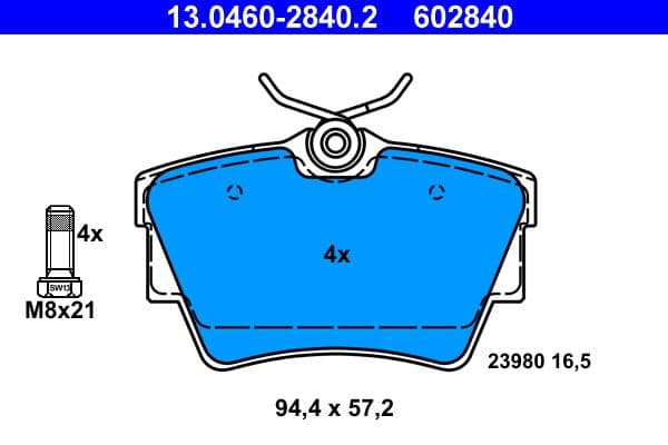 Remblokken set Achter (met remklauw geleidingsbouten), past: FIAT TALENTO  NISSAN NV300, PRIMASTAR  OPEL ADMIRAL A, VIVARO A, VIVARO B  RENAULT TRAFIC II, TRAFIC III 1.6D-Electric 04.65-