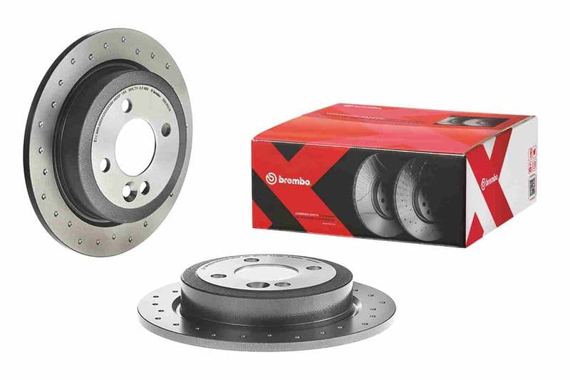 Brake disc, BREMBO Xtra, 1pcs, Drilled, Achter   Links/Rechts, buitendiameter 259 mm, dikte 10 mm, past: MINI (R50, R53), (R52), (R56), (R57), (R58), (R59) 1.4-2.0D 06.01-06.15
