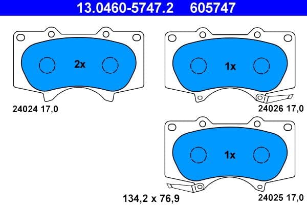 Remblokken set Voor , past: LEXUS GX, LX  MITSUBISHI PAJERO CLASSIC, PAJERO IV, PAJERO SPORT II  TOYOTA 4 RUNNER IV, 4 RUNNER V, COROLLA, FJ CRUISER, FORTUNER, HILUX VII 1.4-5.7ALK 03.96-
