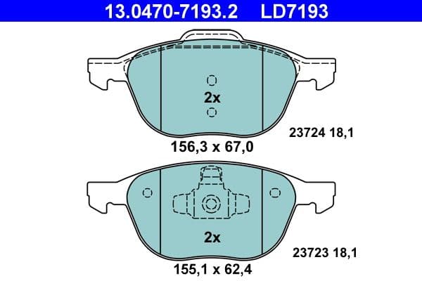 Keramische remblokken Voor , past: VOLVO C30, C70 I, C70 II, S40 II, V40, V50  FORD C-MAX, C-MAX II, ECOSPORT, FOCUS C-MAX, FOCUS II, FOCUS III, GRAND C-MAX, KUGA I, KUGA II 1.0-Electric 03.97-