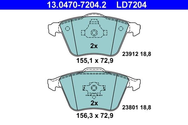 Keramische remblokken Voor , past: VOLVO C30, C70 II, S40 II, V40, V50  FORD FOCUS II  MAZDA 3  OPEL SIGNUM, VECTRA C, VECTRA C GTS  SAAB 9-3, 9-3X 1.5-2.8 09.02-08.19