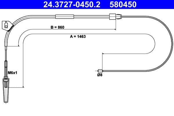 Handremkabel Achter Rechts (1463mm) past: MERCEDES VANEO (414) 1.6/1.7D/1.9 02.02-07.05